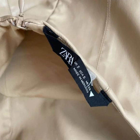 Zara Faux Leather Strapless Midi Dress Beige Blogger Fav Size Small - Picture 13 of 15